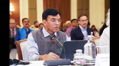 Union health and family welfare minister Mansukh Mandaviya speaking at an event in Varanasi on March 25. (HT photo) Union health and family welfare minister Mansukh Mandaviya speaking at an event in Varanasi on March 25. (HT photo)