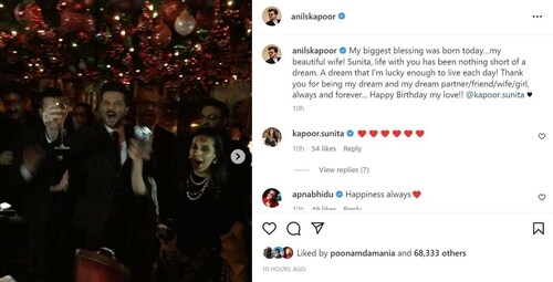 Anil Kapoor's post for wife Sunita on her birthday. Anil Kapoor's post for wife Sunita on her birthday.
