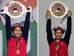 Lovlina Borgohain (L) and Nikhat Zareen posing with their medals during award ceremony