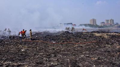 A fire broke out again at the waste dumping yard in Brahmapuram in Kochi on Sunday. (PTI)