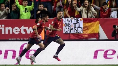 Spain didn't close out the game until substitute Joselu scored twice in quick succession late on in his international debut. (AFP) Spain didn't close out the game until substitute Joselu scored twice in quick succession late on in his international debut. (AFP)