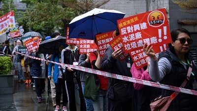 A group of residents hold the first authorised protest and march in two years in Hong Kong. (AFP)