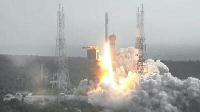 ISRO's Launch Vehicle Mark-III (LVM3) carrying 36 satellites for UK-based OneWeb lifts off from the Satish Dhawan Space Station in Sriharikota on Sunday. (PTI) ISRO's Launch Vehicle Mark-III (LVM3) carrying 36 satellites for UK-based OneWeb lifts off from the Satish Dhawan Space Station in Sriharikota on Sunday. (PTI)