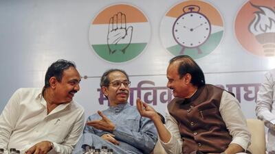 Mumbai: Maha Vikas Aghadi (MVA) leaders Uddhav Thackeray, Ajit Pawar and Jayant Patil during a meeting at YB Chavan Center, in Mumbai, Wednesday, March 15, 2023. (PTI Photo)(PTI03_15_2023_000210A) (PTI) Mumbai: Maha Vikas Aghadi (MVA) leaders Uddhav Thackeray, Ajit Pawar and Jayant Patil during a meeting at YB Chavan Center, in Mumbai, Wednesday, March 15, 2023. (PTI Photo)(PTI03_15_2023_000210A) (PTI)