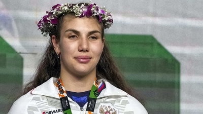 Russia's Anastasiia Demurchian poses with gold medal after winning over Australia's Kaye Scott Frances in the 70 kg finals at the 2023 IBA Women's Boxing World Championships in New Delhi (PTI) Russia's Anastasiia Demurchian poses with gold medal after winning over Australia's Kaye Scott Frances in the 70 kg finals at the 2023 IBA Women's Boxing World Championships in New Delhi (PTI)