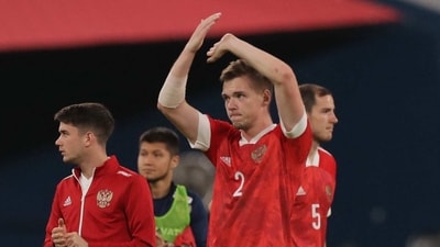 Russia's Aleksandr Silyanov celebrates after the match (REUTERS)
