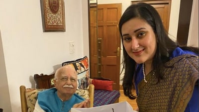 Bansuri Swaraj with LK Advani. (File photo) Bansuri Swaraj with LK Advani. (File photo)