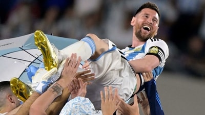 Argentina's forward Lionel Messi is lifted up by teammates during a recognition ceremony for the World Cup winning players (AFP) Argentina's forward Lionel Messi is lifted up by teammates during a recognition ceremony for the World Cup winning players (AFP)