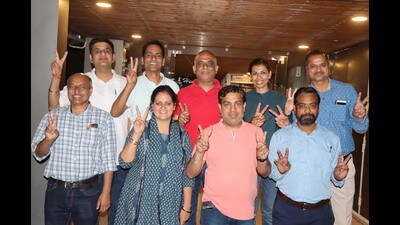 The newly elected governing council of Chandigarh Press Club. (HT Photo)