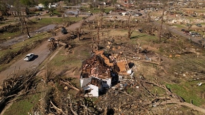 An aerial view of destroyed homes after thunderstorms spawning high straight-line winds and tornadoes ripped across the state in Rolling Fork, Mississippi, US. (REUTERS)