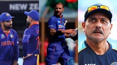 Rohit Sharma with Virat Kohli; Shikhar Dhawan; Ravi Shastri Rohit Sharma with Virat Kohli; Shikhar Dhawan; Ravi Shastri