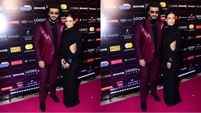 Arjun Kapoor complemented his beau Malaika Arora in a maroon metallic pantsuit. (HT Photo/Varinder Chawla) Arjun Kapoor complemented his beau Malaika Arora in a maroon metallic pantsuit. (HT Photo/Varinder Chawla)