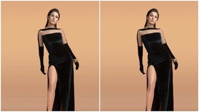 Shehnaaz played muse to fashion designer house Room 24 and picked a black sleek gown from the shelves of the designer house. (Instagram/@shehnaazgill) Shehnaaz played muse to fashion designer house Room 24 and picked a black sleek gown from the shelves of the designer house. (Instagram/@shehnaazgill)