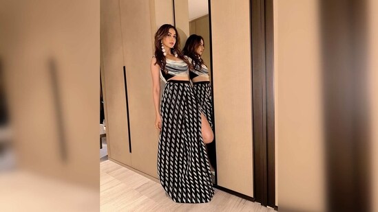 Rakul Preet recently stepped out wearing a fringe cord chevron-draped set.&nbsp;(Instagram/@rakulpreet)