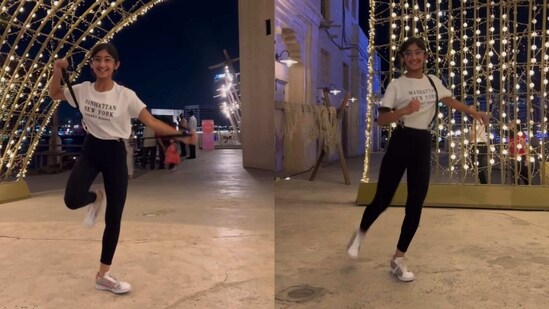 The image, taken from the viral video, shows Harnidh Kaur Sodhi dancing to RRR's Oscar-winning song Naatu Naatu. (Instagram/@beatswithharnidh)