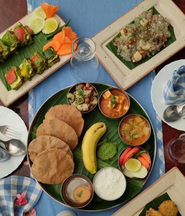 Navratri thali, Paneer haryali tikka and Sabudana khichadi Navratri thali, Paneer haryali tikka and Sabudana khichadi