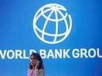 A logo of World Bank at the International Monetary Fund - World Bank Annual Meeting 2018.