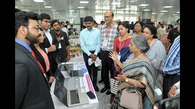 AU V-C Prof Sangita Srivatava at the Start-Up Mela on Monday (HT Photo) AU V-C Prof Sangita Srivatava at the Start-Up Mela on Monday (HT Photo)