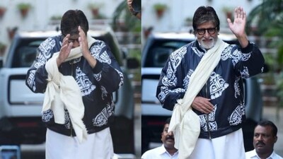Amitabh Bachchan wore a ‘homemade sling’ as he greeted his fans. Amitabh Bachchan wore a ‘homemade sling’ as he greeted his fans.