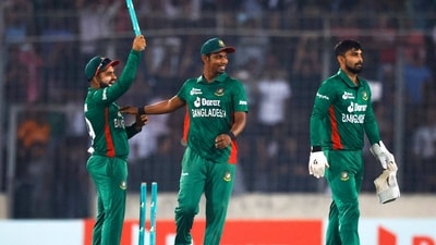Bangladesh players celebrate after winning the match (REUTERS)