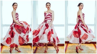 Aditi Rao Hydari recently attended the trailer launch of her series Jubilee wearing a gorgeous red floral dress by Gauri and Nainika. (Instagram/@aditiraohydari) Aditi Rao Hydari recently attended the trailer launch of her series Jubilee wearing a gorgeous red floral dress by Gauri and Nainika. (Instagram/@aditiraohydari)