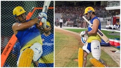 Dhoni was greeted with a deafening roar when the CSK captain graced the Chepauk pitch during the warm-up game (CSK Instagram) Dhoni was greeted with a deafening roar when the CSK captain graced the Chepauk pitch during the warm-up game (CSK Instagram)