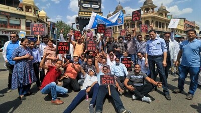 Doctors stage a protest against the Rajasthan Right to Health Act, at Panch Batti in Jaipur. (PTI) Doctors stage a protest against the Rajasthan Right to Health Act, at Panch Batti in Jaipur. (PTI)