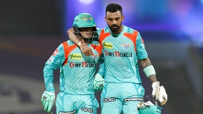 KL Rahul, captain of Lucknow Super Giants with teammate Quinton De Kock (IPL) KL Rahul, captain of Lucknow Super Giants with teammate Quinton De Kock (IPL)