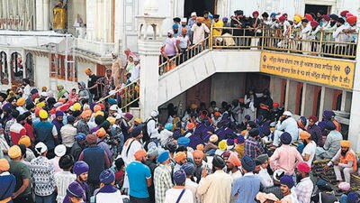 Supporters of Waris Punjab De chief Amritpal Singh gather for a special meeting in Amritsar on Monday. (AFP) Supporters of Waris Punjab De chief Amritpal Singh gather for a special meeting in Amritsar on Monday. (AFP)