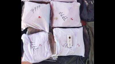 The recovered heroin dropped by Pakistani drone in Amritsar. (HT Photo)
