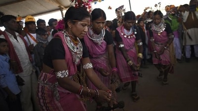 Bhagoria festival: Bhagoria is a tribal festival celebrated by the Bhil and Bhilala tribes of the Jhabua and Alirajpur districts in the state of Madhya Pradesh, India. The festival usually takes place in the month of March and is a celebration of the spring season and the harvest. (Burhaan Kinu/HT) Bhagoria festival: Bhagoria is a tribal festival celebrated by the Bhil and Bhilala tribes of the Jhabua and Alirajpur districts in the state of Madhya Pradesh, India. The festival usually takes place in the month of March and is a celebration of the spring season and the harvest. (Burhaan Kinu/HT)