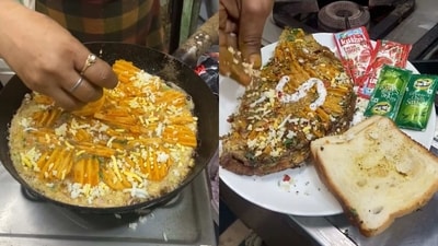 The image, taken from the Instagram video, shows the chips omelette. (Instagram/@thegreatindianfoodie) The image, taken from the Instagram video, shows the chips omelette. (Instagram/@thegreatindianfoodie)