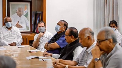 Congress President Mallikarjun Kharge and party leader Rahul Gandhi during opposition leaders' meeting at Kharge's residence, in New Delhi, Monday. (PTI) Congress President Mallikarjun Kharge and party leader Rahul Gandhi during opposition leaders' meeting at Kharge's residence, in New Delhi, Monday. (PTI)