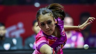 Manika Batra in action for India. Manika Batra in action for India.