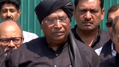Congress president Mallikarjun Kharge on Monday hit out at the Centre over the Adani issue and Rahul Gandhi's disqualification as Lok Sabha MP. (ANI) Congress president Mallikarjun Kharge on Monday hit out at the Centre over the Adani issue and Rahul Gandhi's disqualification as Lok Sabha MP. (ANI)