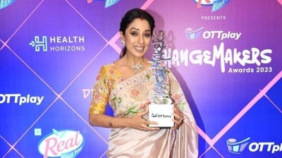 Rupali Ganguly, who currently features and as Anupamaa won the Compassionate Changemaker of the Year award at the OTTPlay ChangeMakers Awards 2023. (Varinder Chawla) 