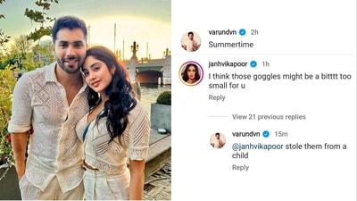 Janhvi Kapoor teases Varun Dhawan in his latest Instagram post. Janhvi Kapoor teases Varun Dhawan in his latest Instagram post.