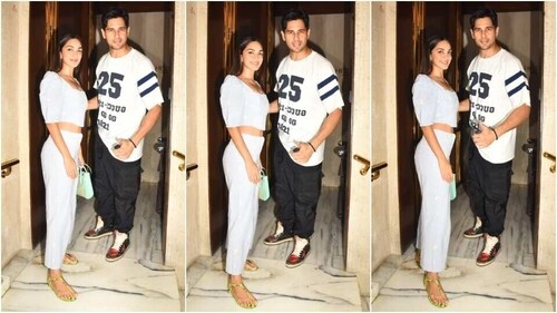 Kiara Advani and Sidharth Malhotra outside Manish Malhotra's residence. (HT PHOTO/Varinder Chawla)
