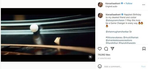 Kiara Advani also wished Ram Charan on his birthday.