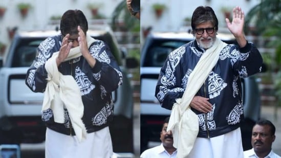 Amitabh Bachchan wore a ‘homemade sling’ as he greeted his fans.