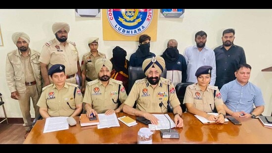 The accused in police custody in Ludhiana on Monday. (Gurpreet Singh/HT)