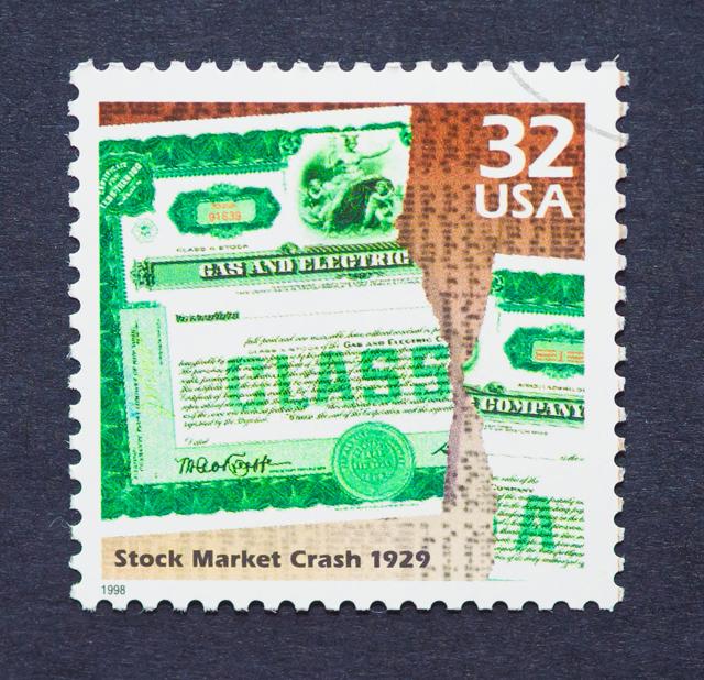 A 1998 US postage stamp about the 1929 stock market crash. (catwalker/Shutterstock)