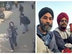 New CCTV footage (left) shows Amritpal Singh walking on a Delhi road. On Monday, a photo of Amritpal Singh having an energy drink with Papalpreet went viral
