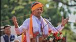 Newly appointed Rajasthan BJP president CP Joshi addresses party workers in Jaipur on Monday. (PTI Photo)