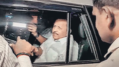 Lokayukta police on Monday arrested the Channagiri MLA Madal Virupakshappa, hours after the Karnataka high court rejected his anticipatory bail application in the corruption case. (PTI) Lokayukta police on Monday arrested the Channagiri MLA Madal Virupakshappa, hours after the Karnataka high court rejected his anticipatory bail application in the corruption case. (PTI)