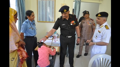 Lt Gen Narendra Kotwal, director and commandant, launched the initiative, which is part of Kasurdi’s ongoing primary healthcare activities. (HT PHOTo)