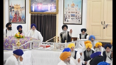 SGPC president Harjinder Singh Dhami addresses the budget session at Teja Singh Samundri Hall inside the Golden Temple complex in Amritsar on Tuesday. (Sameer Sehgal /HT) SGPC president Harjinder Singh Dhami addresses the budget session at Teja Singh Samundri Hall inside the Golden Temple complex in Amritsar on Tuesday. (Sameer Sehgal /HT)