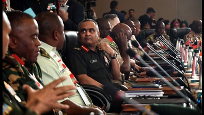The army chief (centre) delivered his keynote address at the hotel JW Marriott during the inaugural edition of the India-Africa Army Chief’s Conclave. (HT PHOTO)
