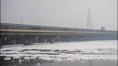 Toxic foam floats on the surface of the polluted Yamuna river in New Delhi on March 21. (PTI) Toxic foam floats on the surface of the polluted Yamuna river in New Delhi on March 21. (PTI)