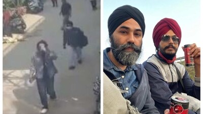 New CCTV footage (left) shows Amritpal Singh walking on a Delhi road. On Monday, a photo of Amritpal Singh having an energy drink with Papalpreet went viral